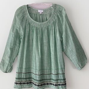 J.Jill Women's Striped Blouse Top Medium Tall 100% Cotton Embroidered Coastal